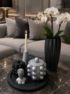 دکوری توپی سنگی نقره ای و مشکی متالیک
